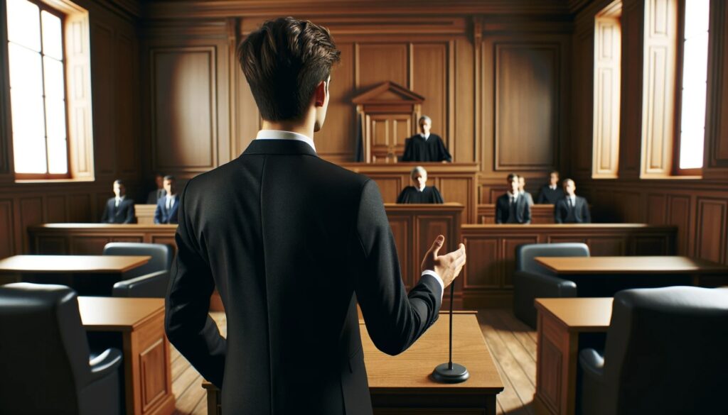 lawyer in courtroom